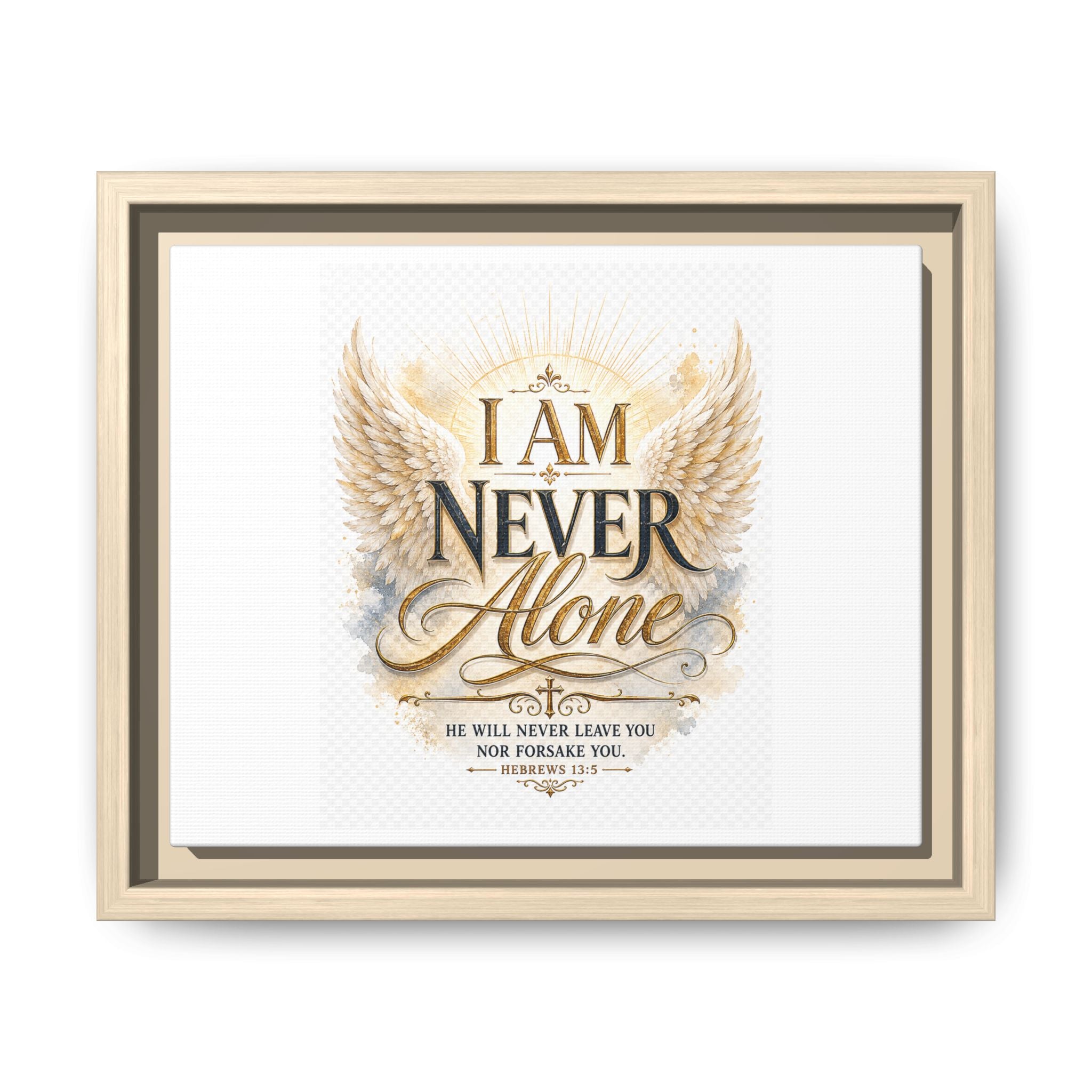 I Am Never Alone Framed Canvas Wall Art — Inspirational Christian Scripture Print